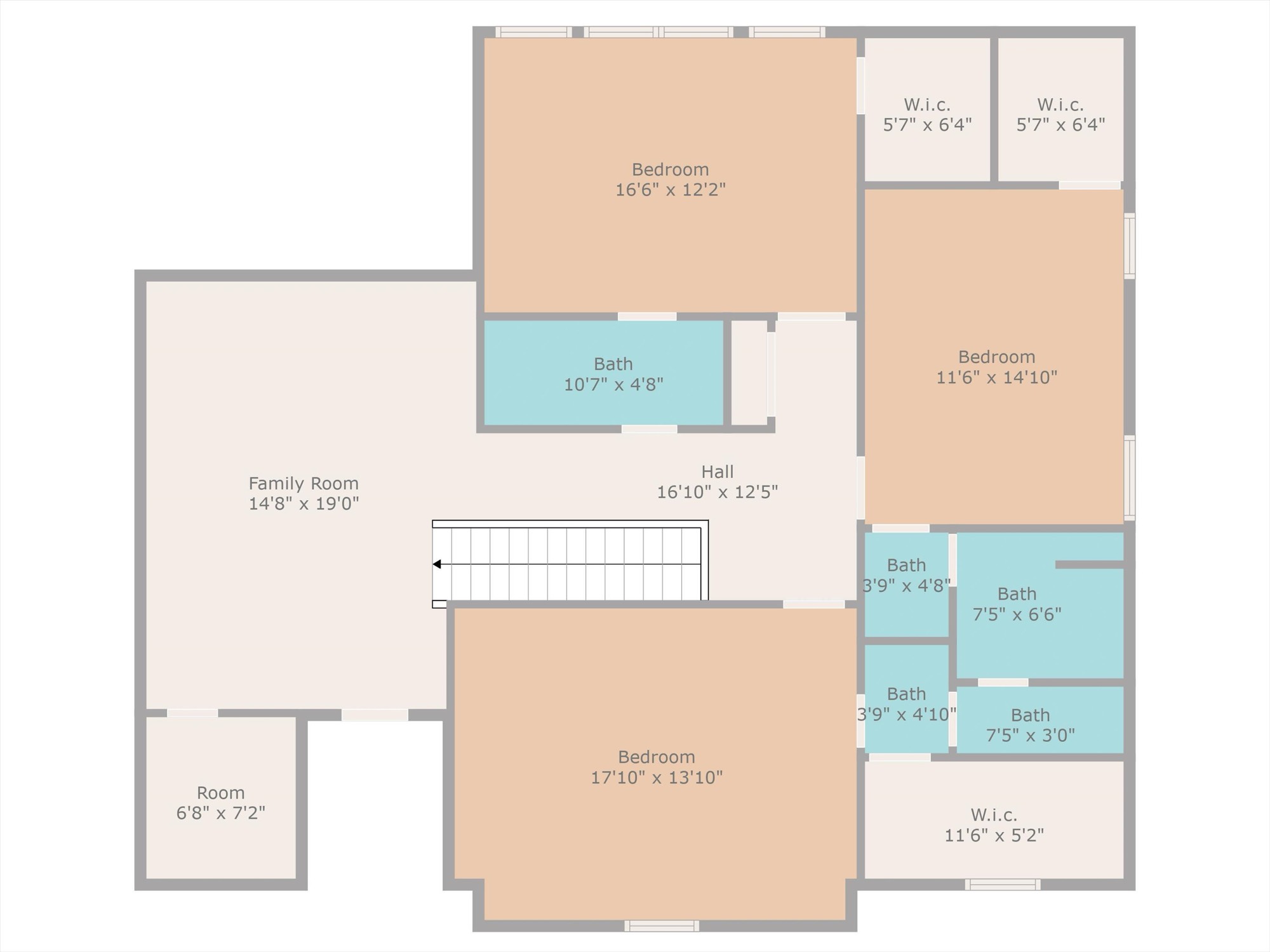Upper level floor plan of 631 Silva Lane