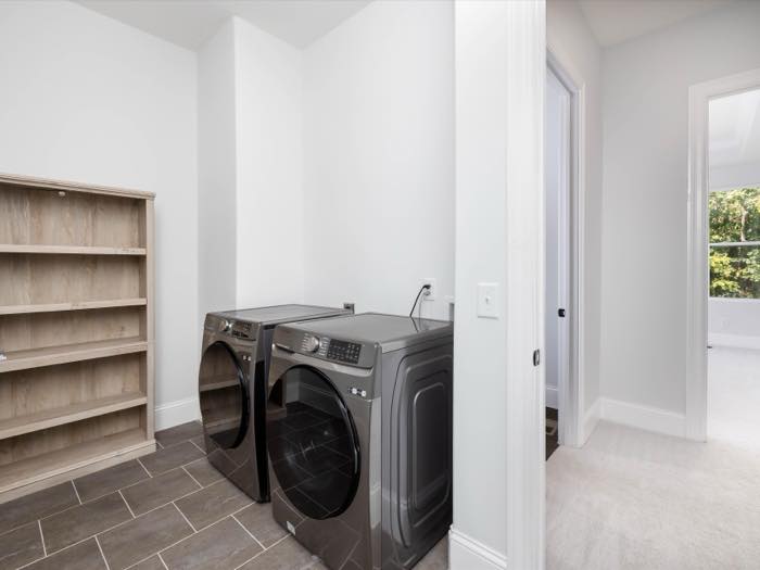 Main-level laundry with shelving