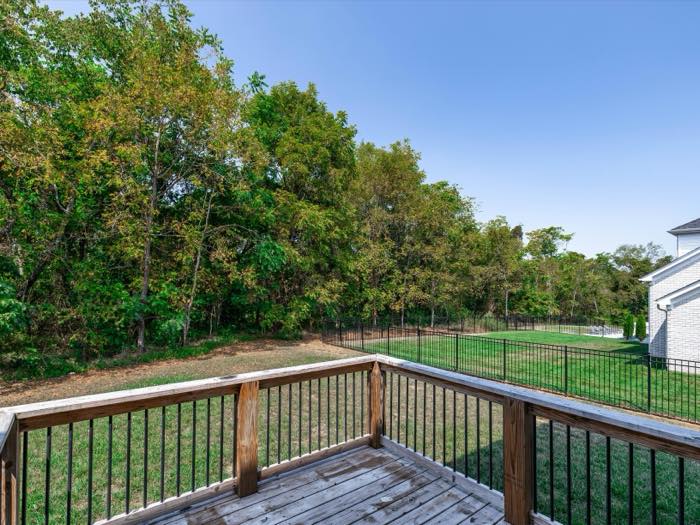 Deck rail and the fenced yard below